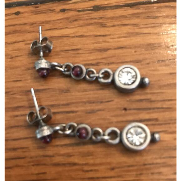 Silver-Tone Circle Link Dangle Purple and Crystal 1" Post Earrings - Picture 6 of 7